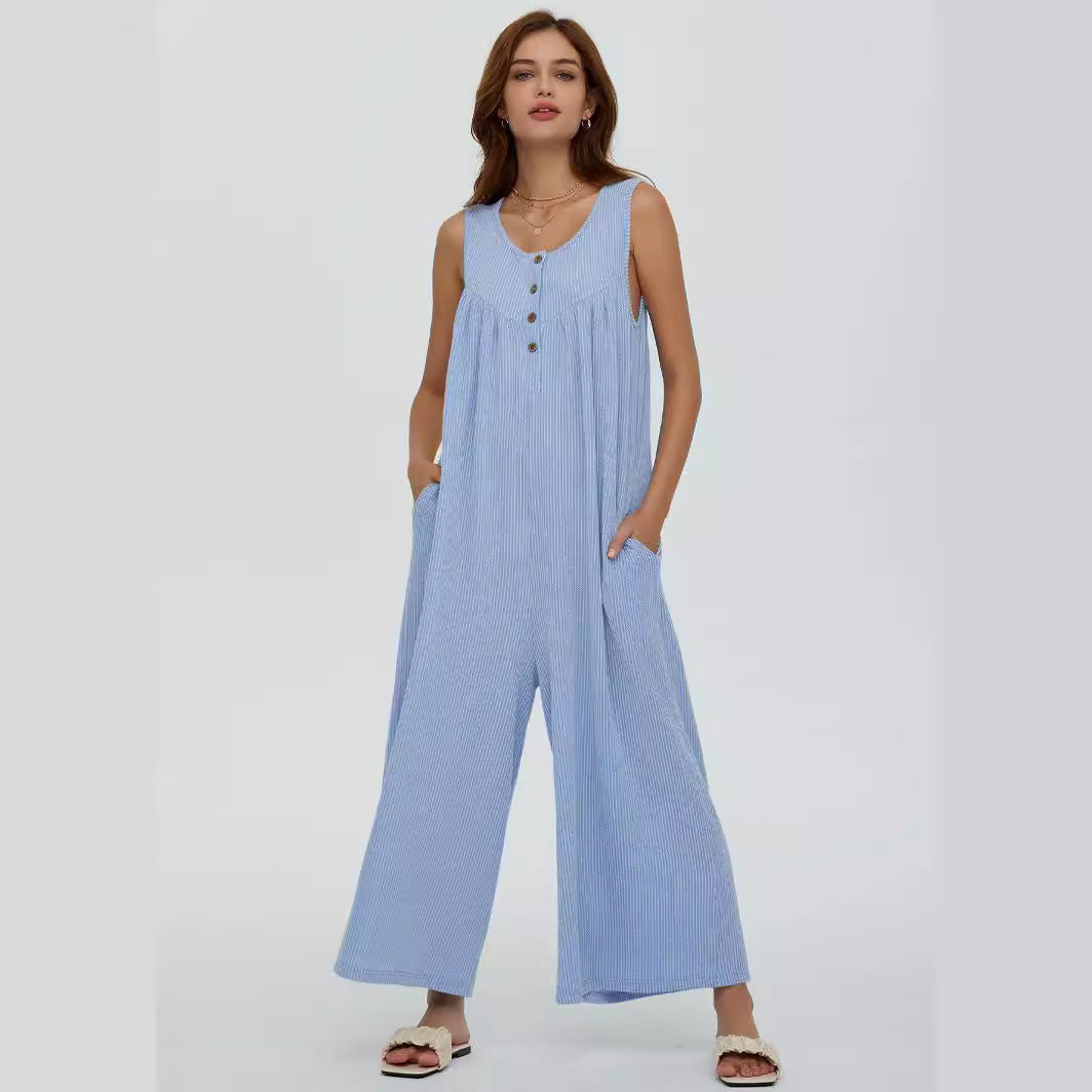 Damen Lässiger Jumpsuit mit Knopf-Details und seitlichen Taschen R&B