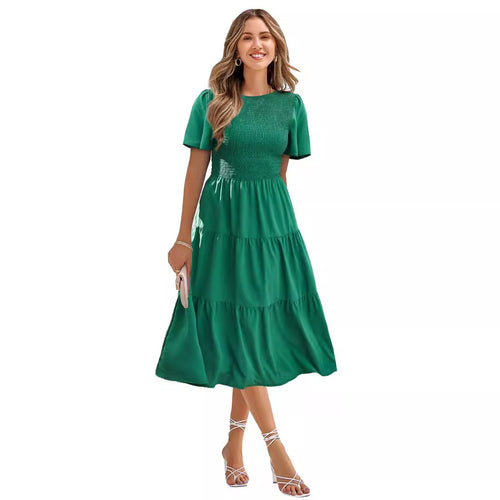 Damen Langes Wickelkleid mit elastischem Taillenbund und kurzen Ärmeln R&B