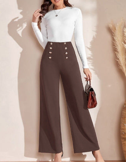 Damen Hochwaisted Weite Hose mit dekorativen Knöpfen R&B