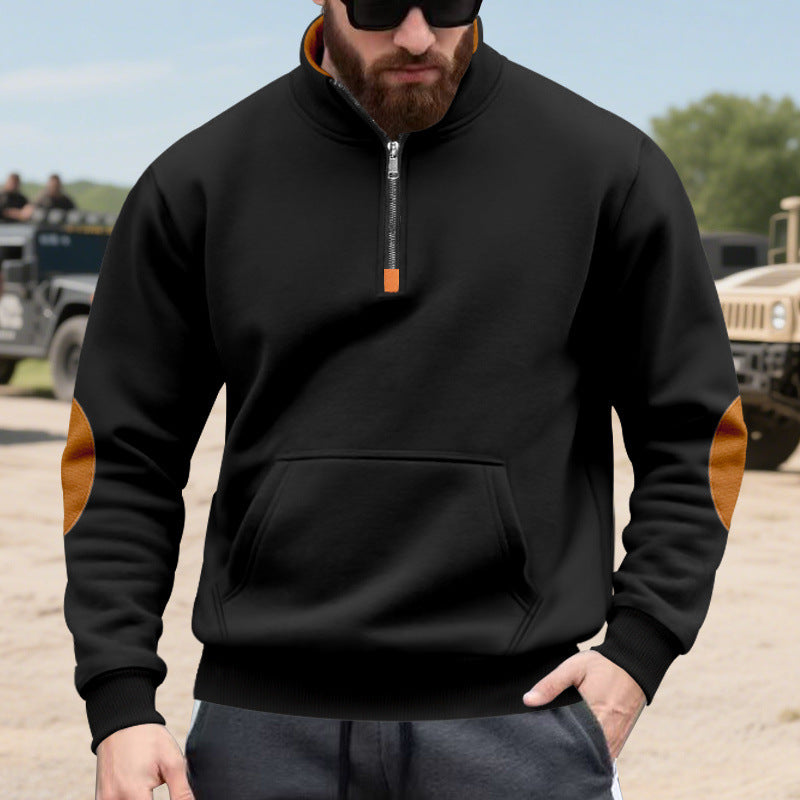 Herren sportlicher Pullover mit halbem Reißverschluss und praktischem Kängurutasche R&B