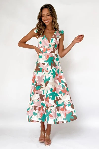 Damen Langärmliges Maxikleid mit verspieltem Rüschendesign und offenem Rücken R&B
