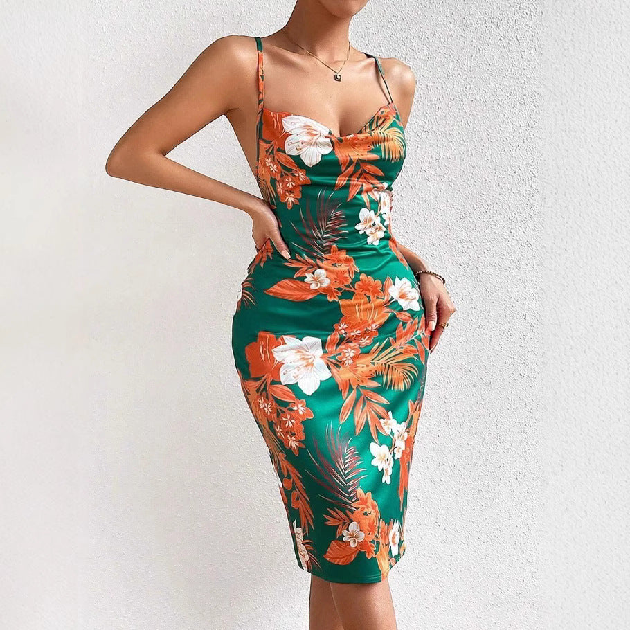 Damen Midi-Kleid mit floralem Design und verstellbarem Rückenschnürung R&B