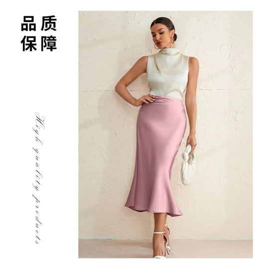 Damen eleganter Midirock mit sanftem Schnitt und hohem Bund R&B