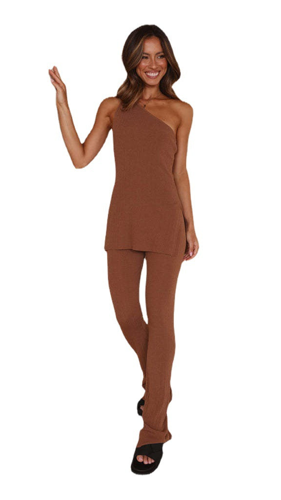 Damen lässiges asymmetrisches Oberteil mit passender Hose R&B