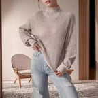 Damen Grobstrickpullover mit Rollkragen und lässigem Schnitt R&B