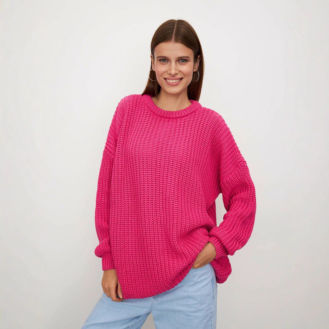Damen lockerer Strickpullover mit weitem Schnitt R&B
