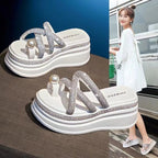 Damen Glitzernde Plateau-Sandalen mit eleganten Riemchen
