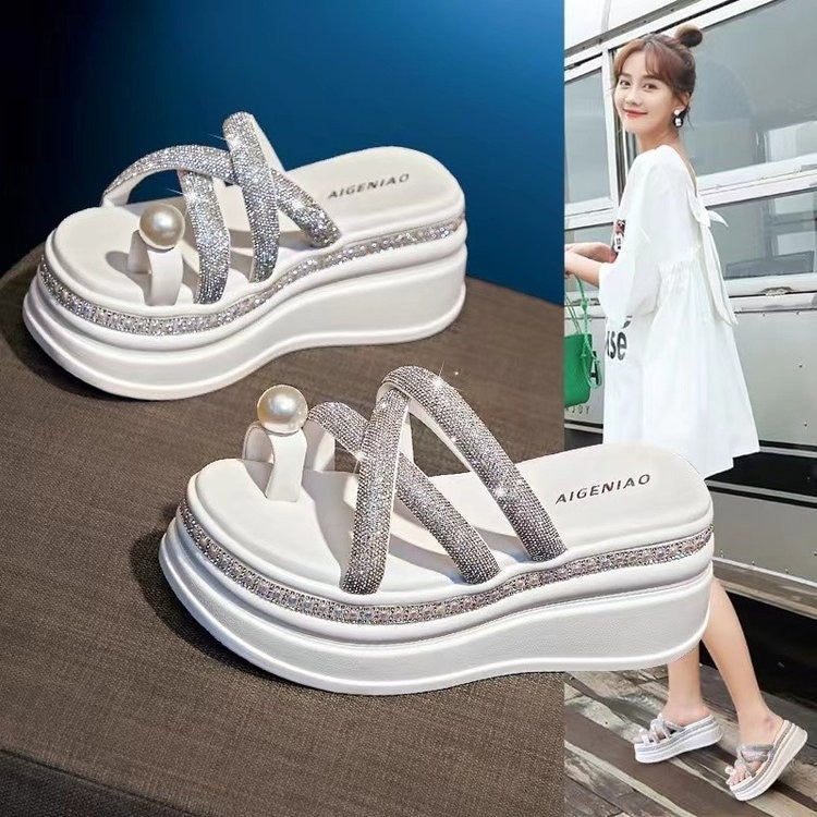 Damen Glitzernde Plateau-Sandalen mit eleganten Riemchen