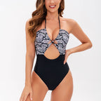 Damen Einteiler Badeanzug mit raffiniertem Cut-Out und animalischem Design R&B