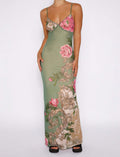 Damen elegantes Maxikleid mit floralen Akzenten und feinen Spaghettiträgern R&B