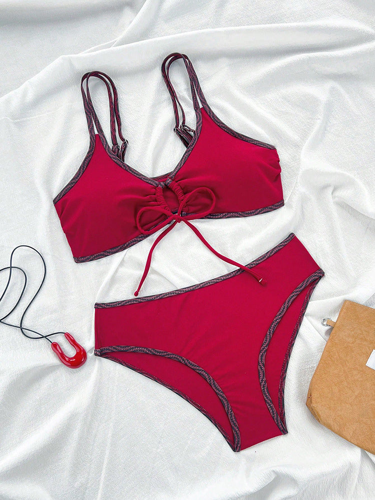 Damen Triangel-Bikini mit Schlaufen-Detail und hoher Taille R&B