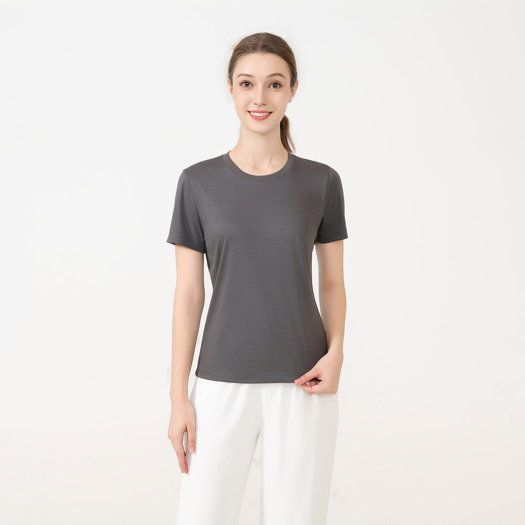 Damen klassisches Rundhals Baumwoll T-Shirt mit kurzem Arm und figurfreundlichem Schnitt R&B