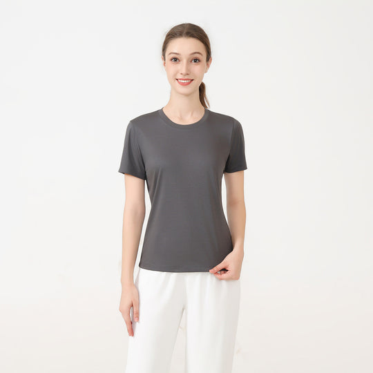 Damen klassisches Rundhals Baumwoll T-Shirt mit kurzem Arm und figurfreundlichem Schnitt R&B