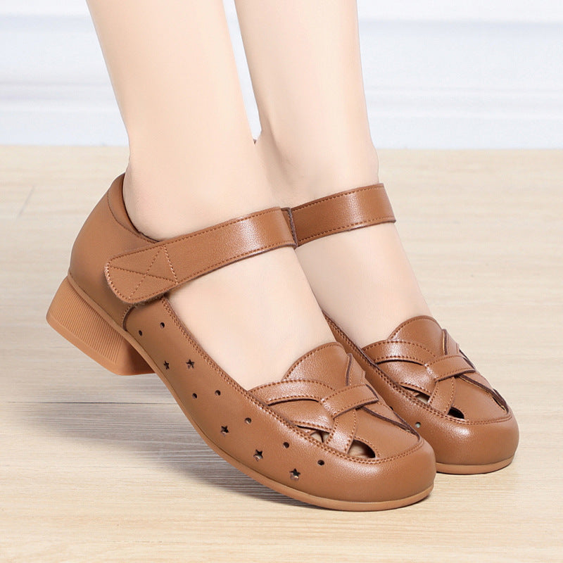 Damen Ballerinas mit verstellbarem Riemen und luftigen Lochmuster R&B
