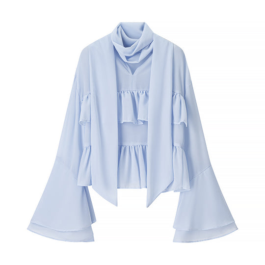 Damen elegante leichte Bluse mit Rüschenelementen R&B