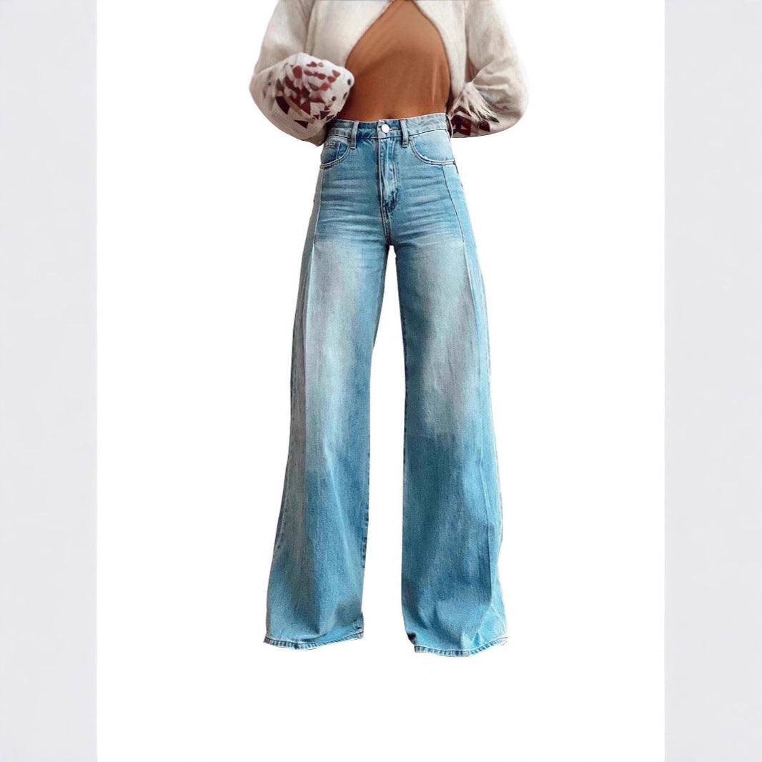 Damen Weite Hochtaillierte Jeans mit markanten Nähten
