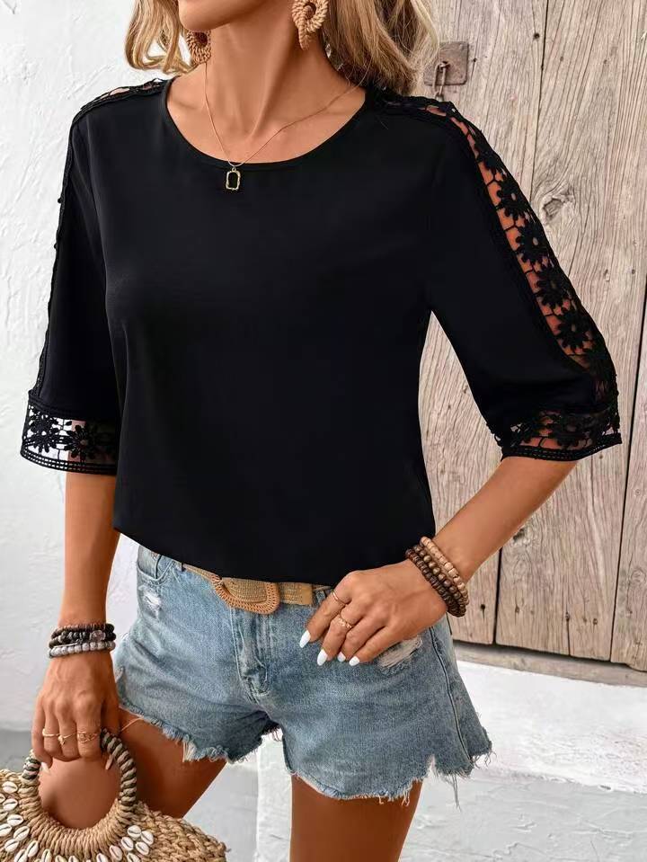Damen Bluse mit Spitzenärmel R&B