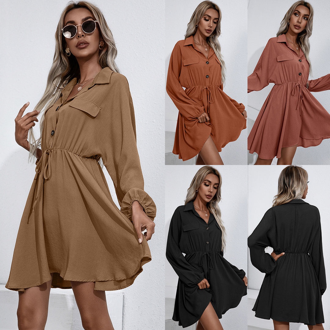 Damen lässiges Shirtkleid mit Knopfdetails und elastischem Taillenzug R&B