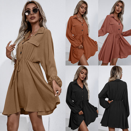 Damen lässiges Shirtkleid mit Knopfdetails und elastischem Taillenzug R&B
