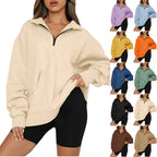 Damen Oversized Sweatshirt mit halbem Reißverschluss und Kapuze R&B