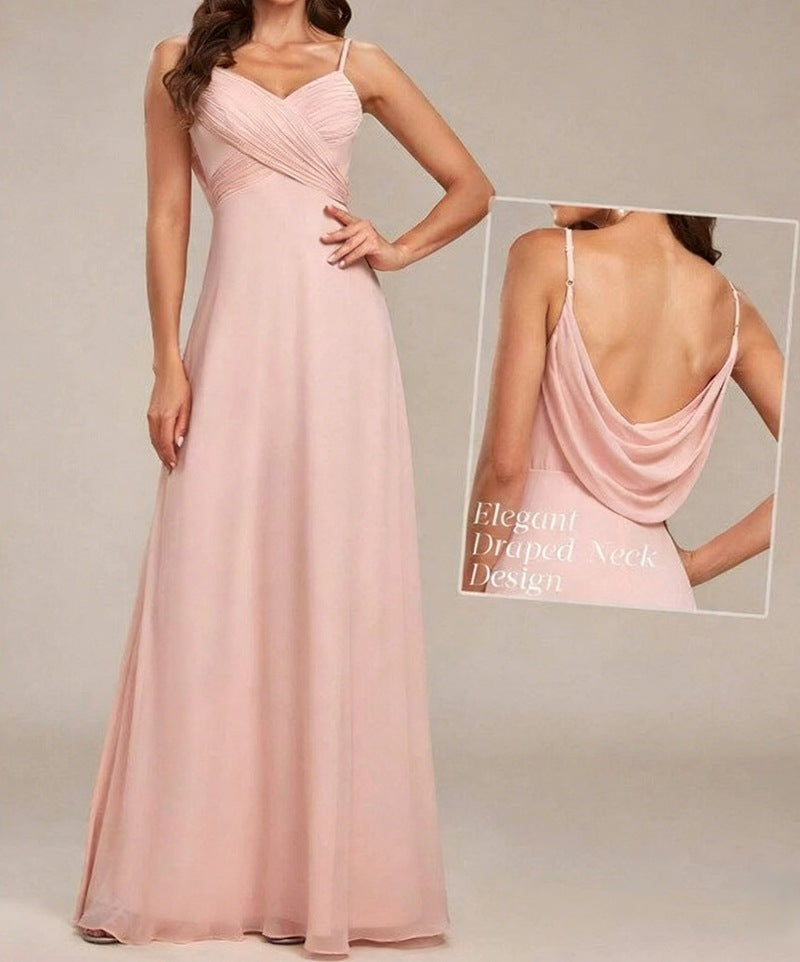 Damen nan fließendes Chiffon-Abendkleid mit überkreuzter Drapage, Empire-Taille und feinen Spaghettiträgern R&B
