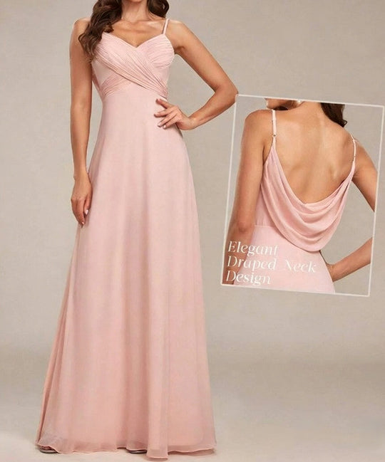 Damen nan fließendes Chiffon-Abendkleid mit überkreuzter Drapage, Empire-Taille und feinen Spaghettiträgern R&B