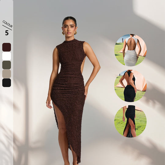 Damen figurbetontes Maxikleid mit extravagantem Rücken-Design und raffinierten Drapierungen R&B