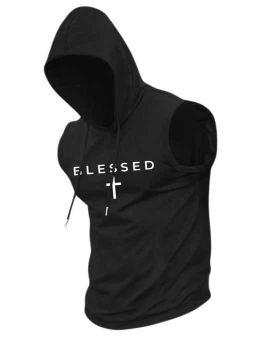 Herren nan ärmelloses Kapuzen-Sweatshirt mit Slogandruck und athletischer Passform R&B