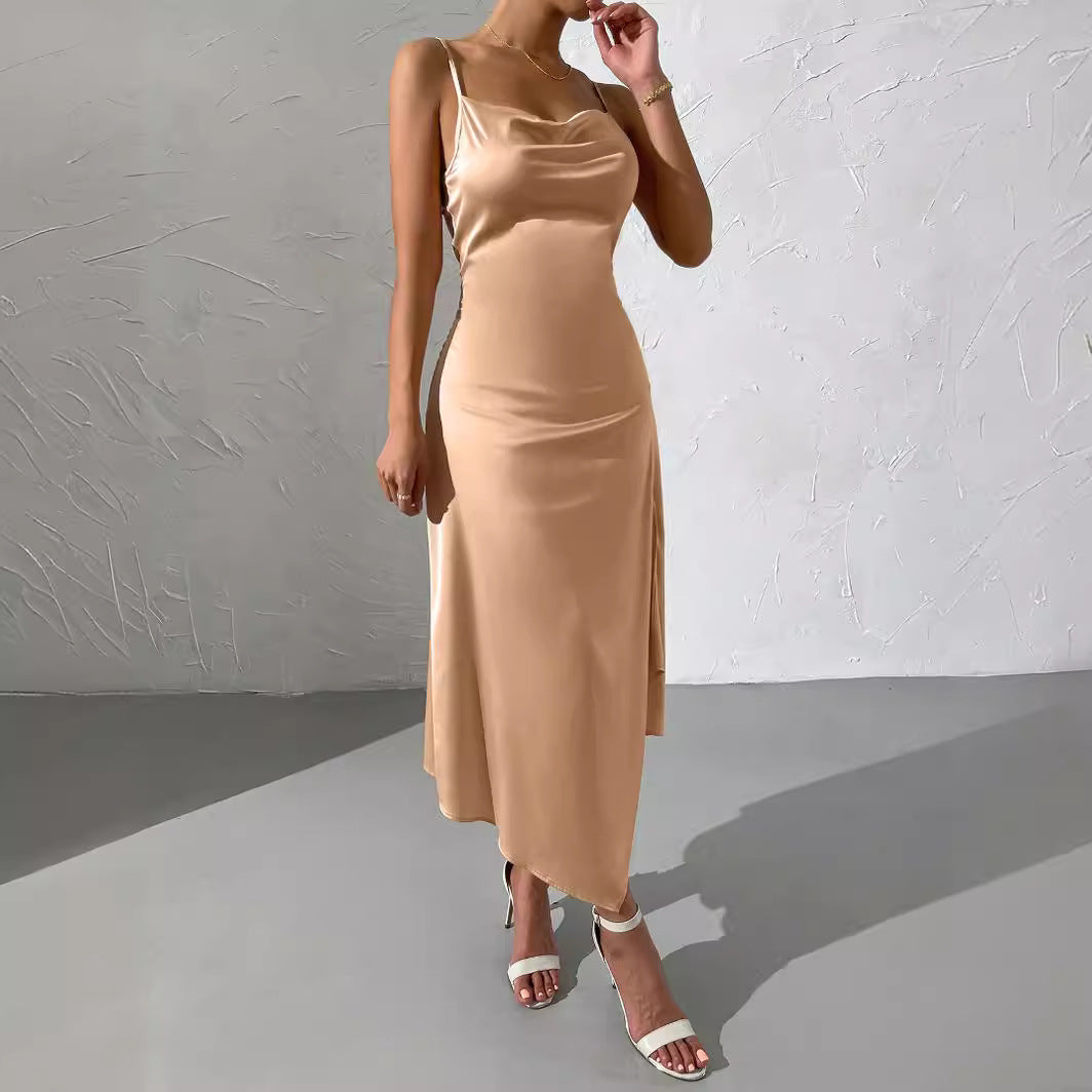 Damen langes Satin-Kleid mit sinnlichem Schlitz R&B