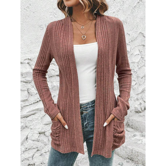 Damen Strickjacke mit wärmendem Rippenmuster und praktischen Taschen R&B