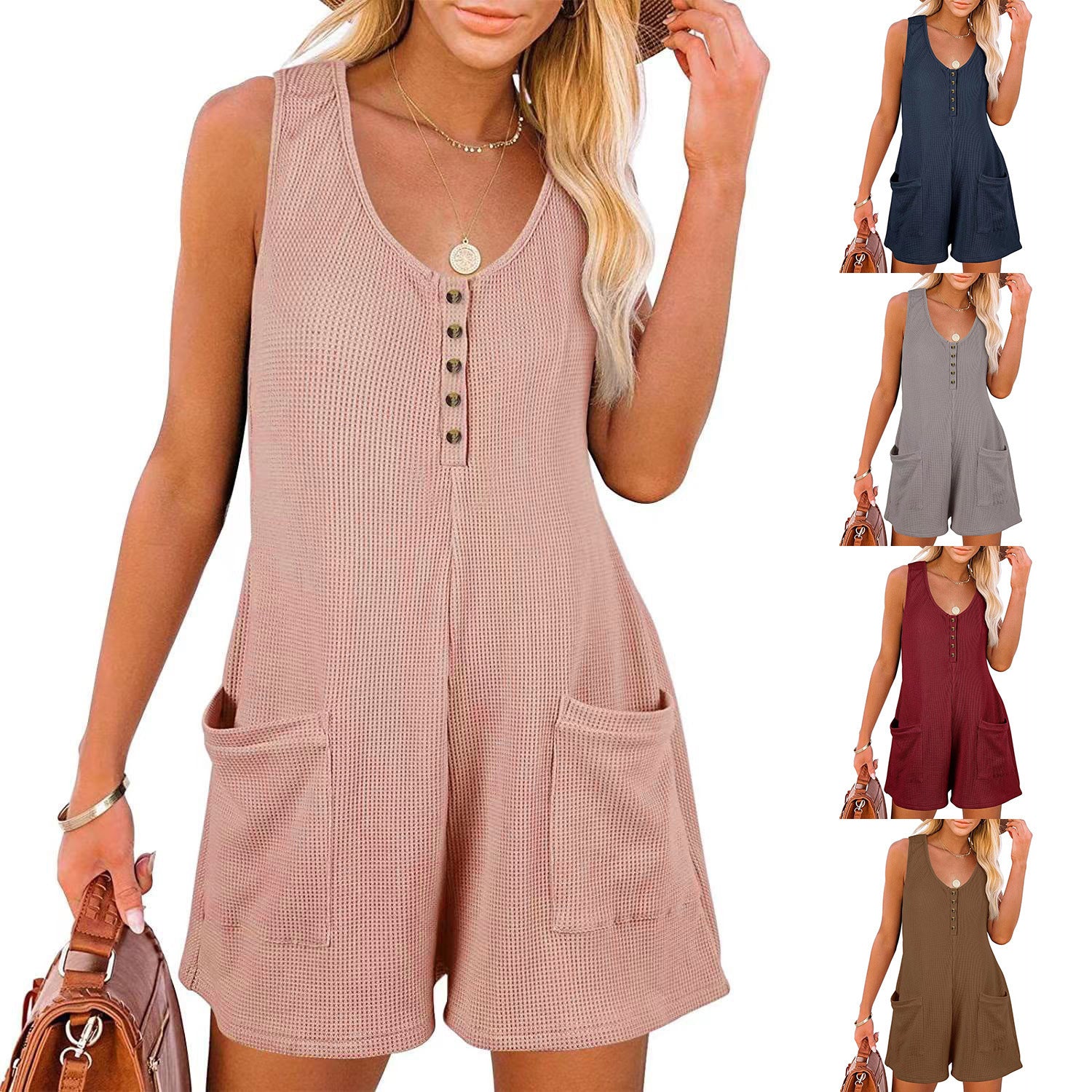 Damen lässiger Jumpsuit mit Knopfleiste und praktischen Taschen R&B