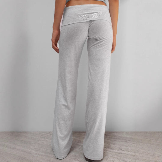 Damen nan elastische Yogahose mit Bauchumschlag und weitem Bein R&B
