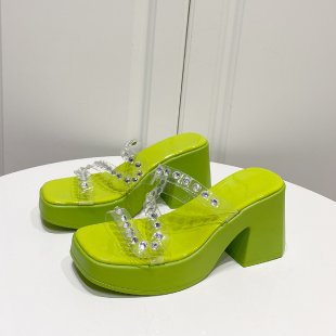 Damen elegante Plateau-Pantoletten mit Strass-Verzierungen R&B