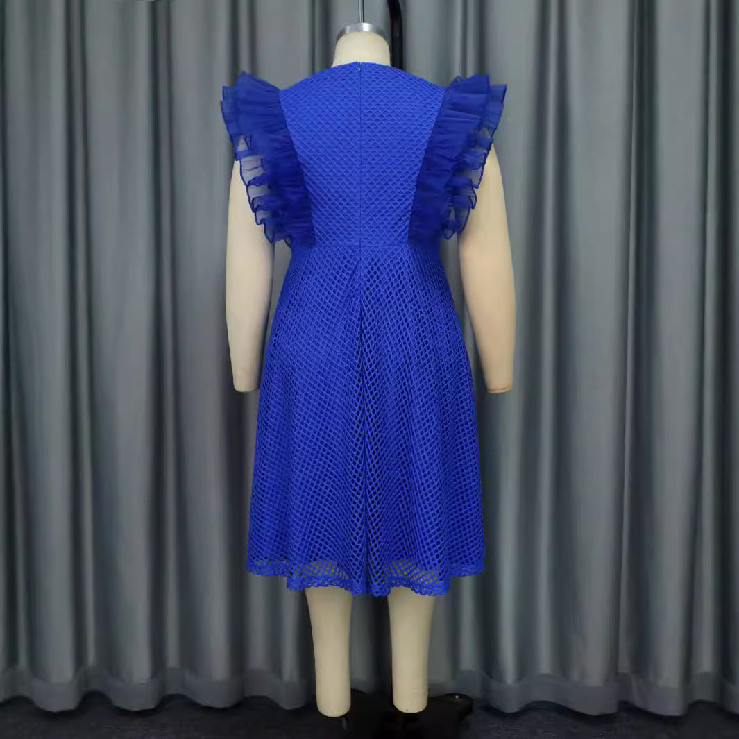 Damen Trendiges Kleid mit Rüschenschulter R&B