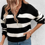 Damen Strickpullover mit V-Ausschnitt und Streifenmuster R&B