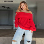 Damen Off-Shoulder-Pulloverkleid aus weicher Strickqualität R&B