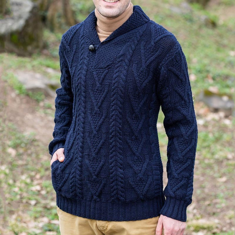 Herren Strickpullover mit klassischem Kragen und strukturiertem Muster R&B