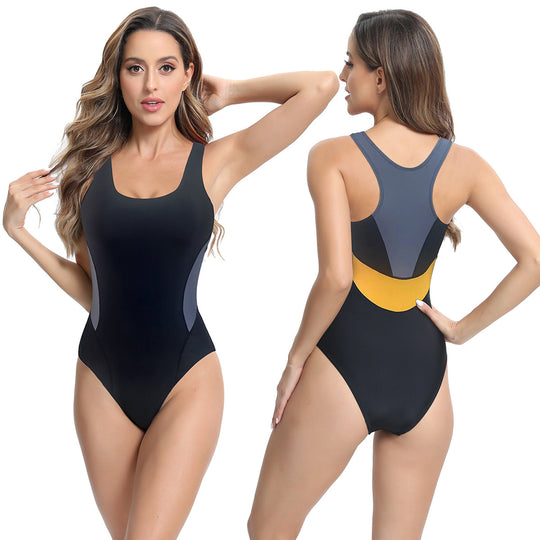 Damen Sportlicher Einteiler Badeanzug mit modischen Einsätzen R&B