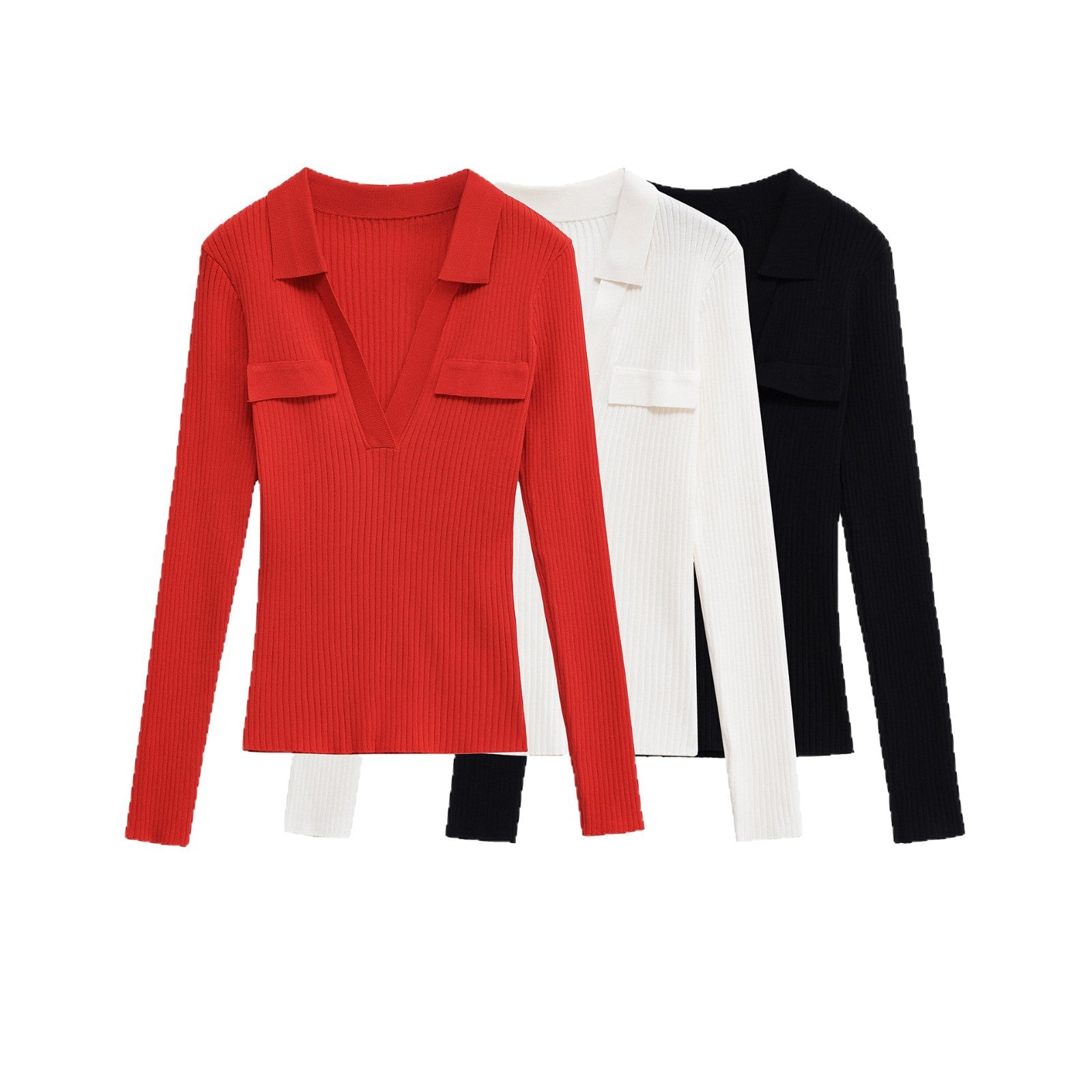 Damen Langarmshirt mit V-Ausschnitt und dekorativen Taschen R&B