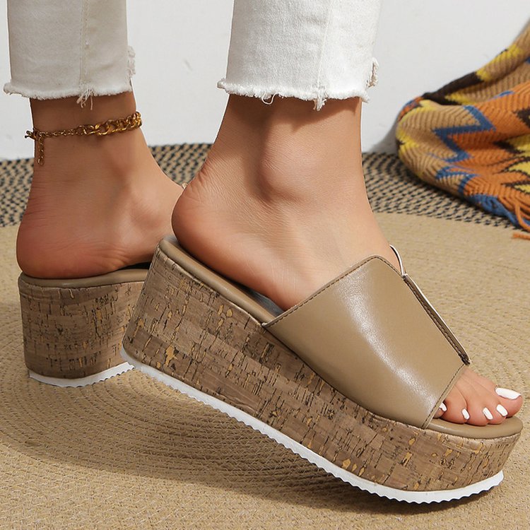 Damen-Platform-Sandalen mit verstellbarem Riemen und Korksohle R&B