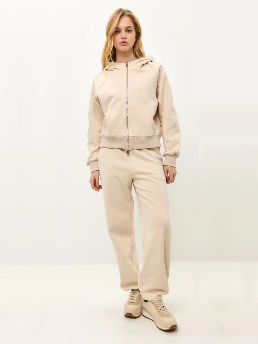 Damen komfortables Set aus Hoodie und Jogginghose mit Reißverschluss R&B