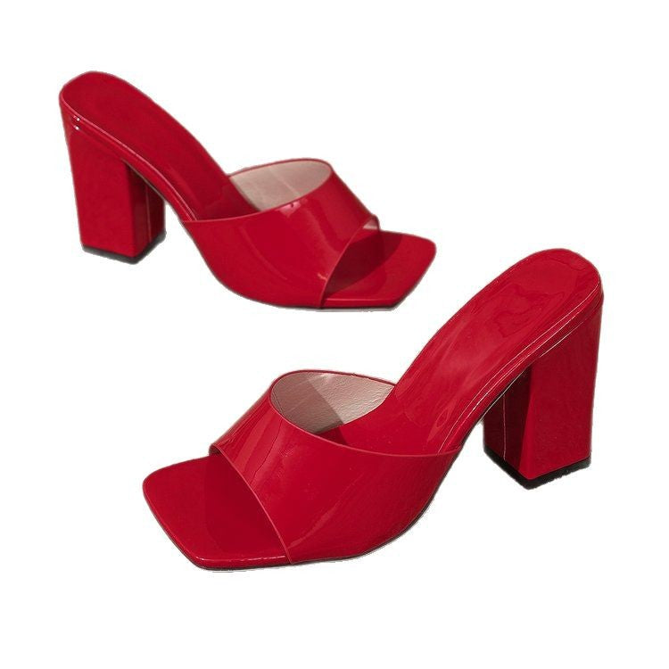 Damen Plateau-Mules mit transparentem Riemendesign und robustem Blockabsatz R&B