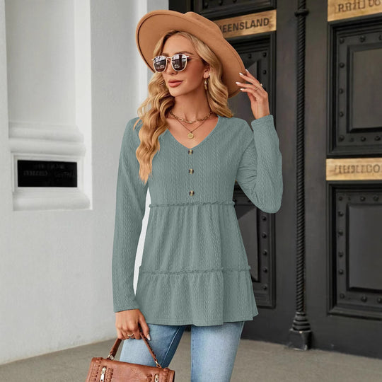 Damen Ärmelloses V-Ausschnitt Shirt mit Knopfdetails und voluminösem Saum R&B