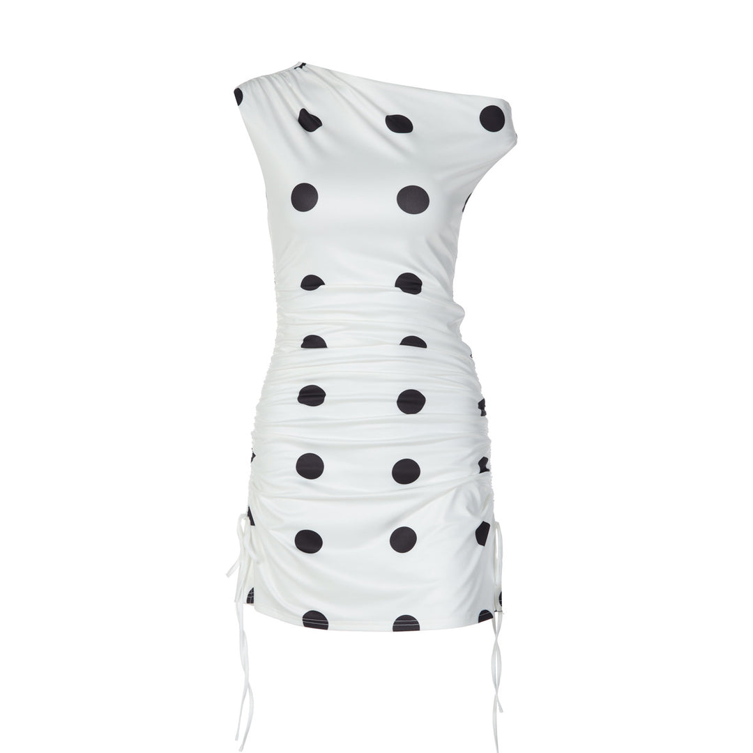 Damen verspieltes Wickelkleid mit asymmetrischem Träger und Punkten R&B
