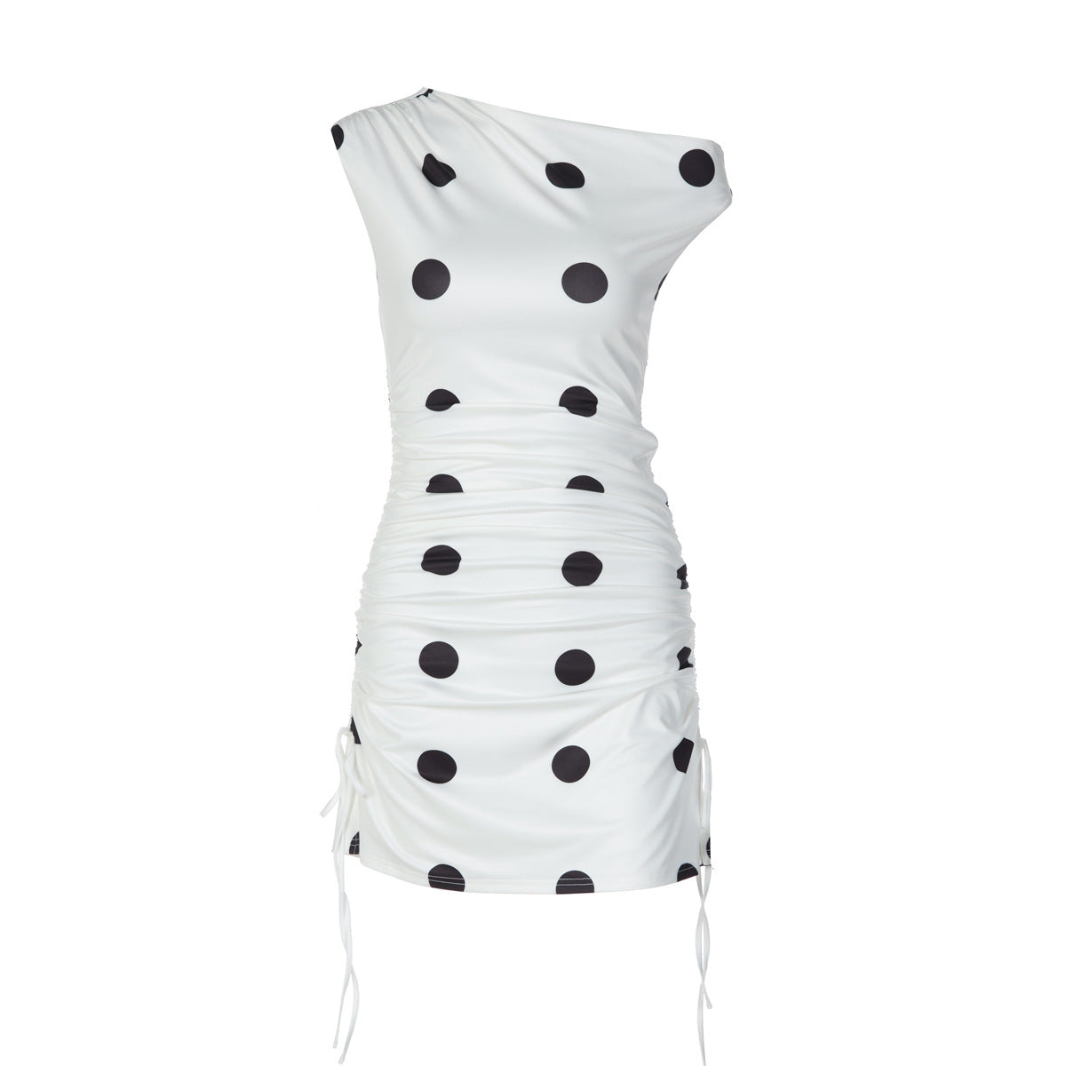 Damen verspieltes Wickelkleid mit asymmetrischem Träger und Punkten R&B