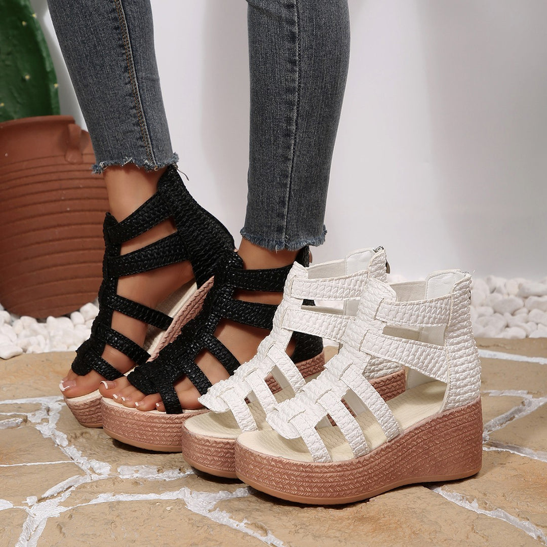 Damen Wedge-Sandalen mit geflochtenen Riemen und robustem Absatz R&B