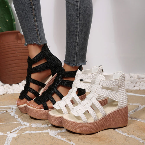 Damen Wedge-Sandalen mit geflochtenen Riemen und robustem Absatz R&B