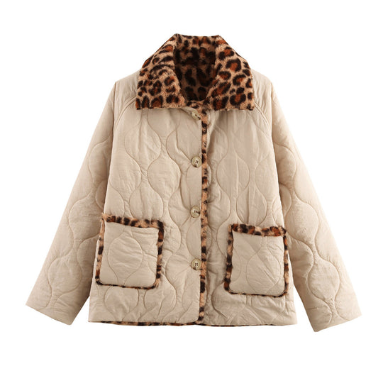 Damen gesteppte Jacke mit kuscheligem Leo-Kragen und praktischen Taschen R&B