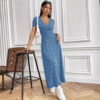Damen Maxikleid mit elegantem Wickelausschnitt und floralem Muster R&B