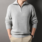 Herren Freizeitpullover mit halbem Reißverschluss und strukturiertem Strickmuster R&B